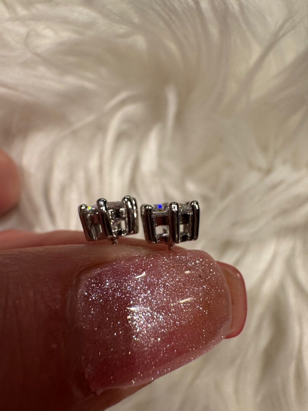 Clear Crystal Cluster Stud Earrings in Silver Tone - Picture 2 of 8